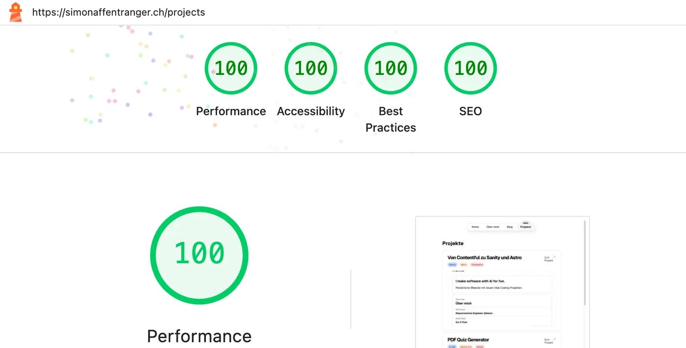 Screeenshot vom Google Lighthouse Score