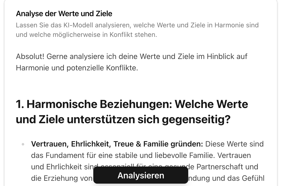 Werte und Ziele Screenshot
